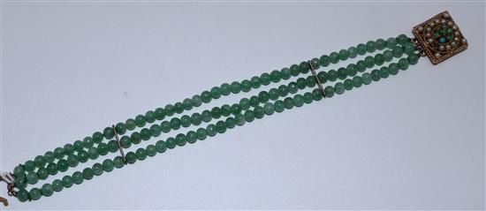 A quartx bead bracelet, 9ct clasp